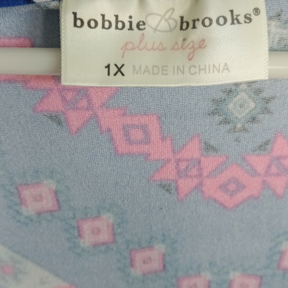 Bobbie Brooks Blue Maxi T Shirt Dress Tribal Western Bohemian Colorful Zig Zag - Picture 7 of 9